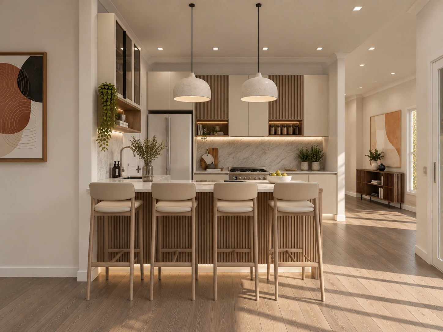 Kitchen — island and seating — design visualisation