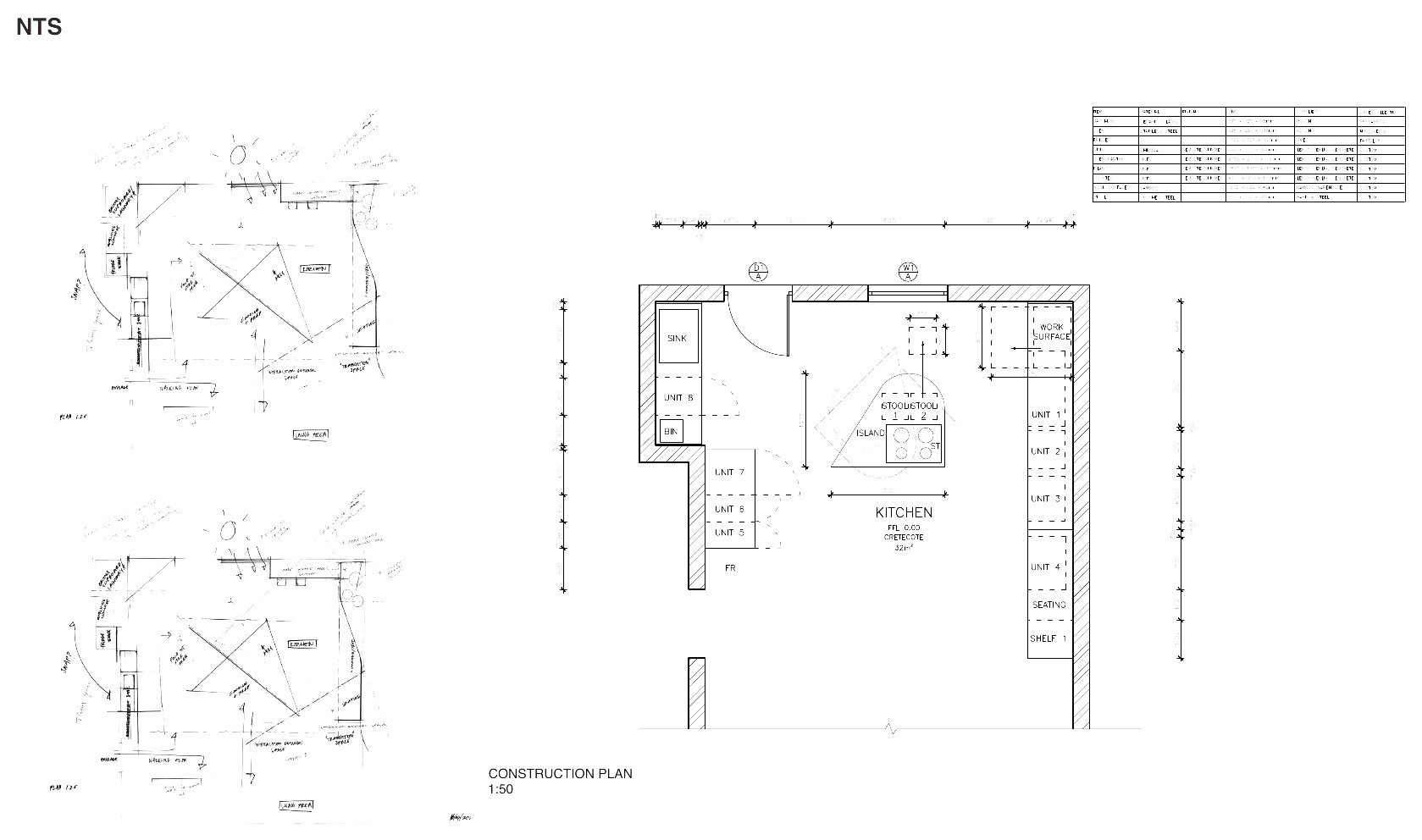 Kitchen construction plan at 1:50