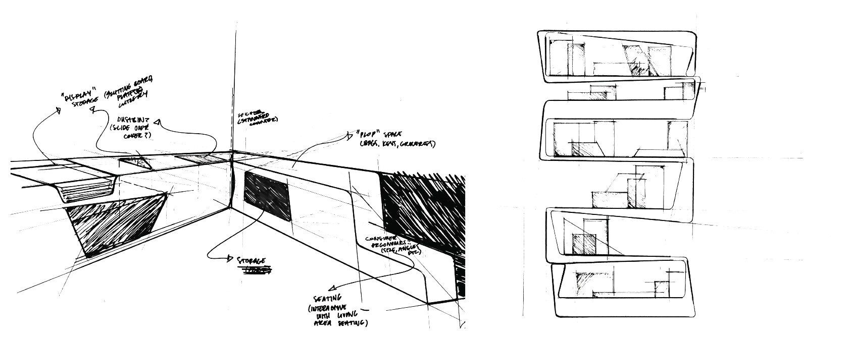 Sketches working out the island's rotation