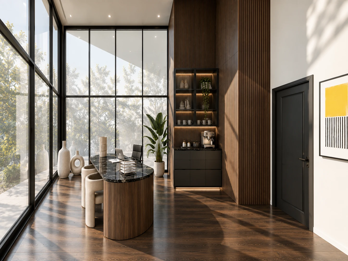 Study — desk and shelving — design visualisation
